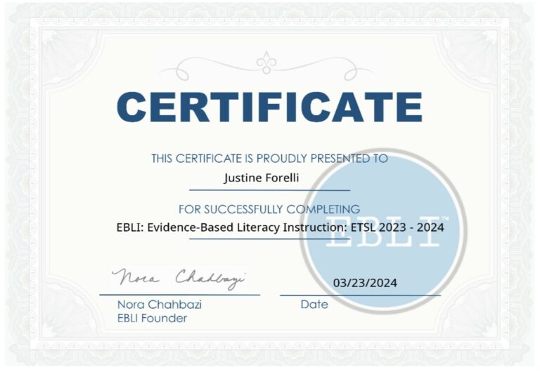 Justine Forelli certified EBLI instructor