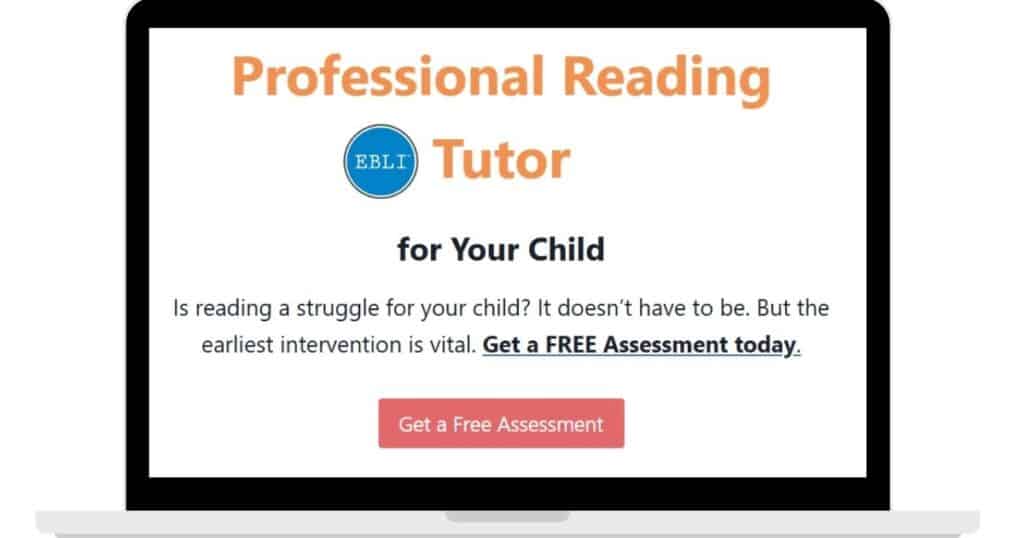 Screenshot from Teacher Justine's website about getting a free assessment. It's never too late to improve oral language skills and tutoring can help.