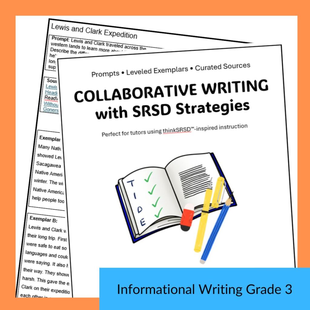 Cover page of Collaborative Writing with SRSD Strategies for informational writing grade 3.
